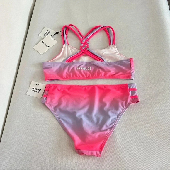 Hurley 2-Piece Bikini Swim Set Girls Pink Punch PurpleTie Dye Fully Lined Girls - Picture 2 of 8